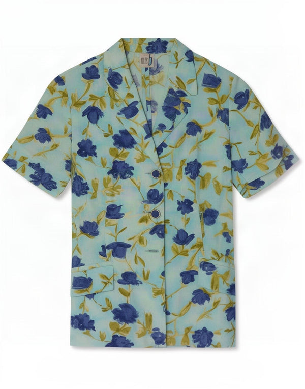 Vintage Womens Short Sleeve Cardigan Top IT 46 Large Blue Floral Viscose