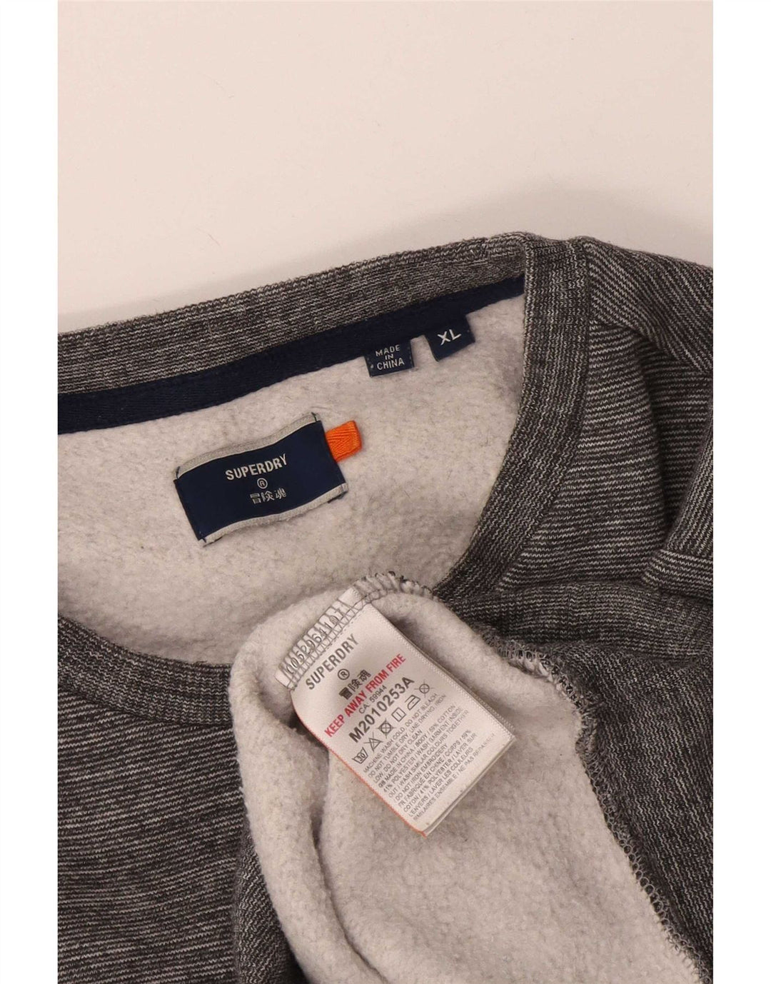 Suéter masculino Superdry XL cinza manchado de algodão