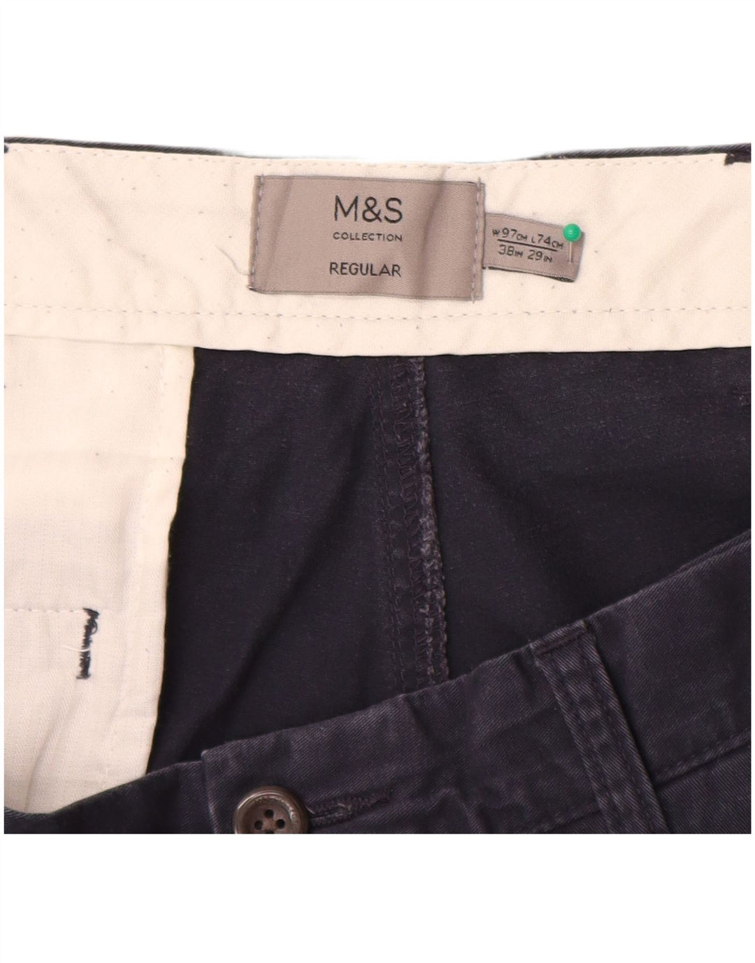 Calça chino masculina Marks & Spencer reta regular W38 L29 azul marinho