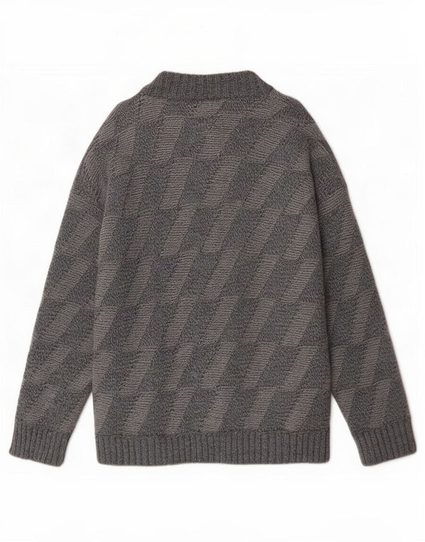 Suéter cardigã masculino vintage grande azul geométrico