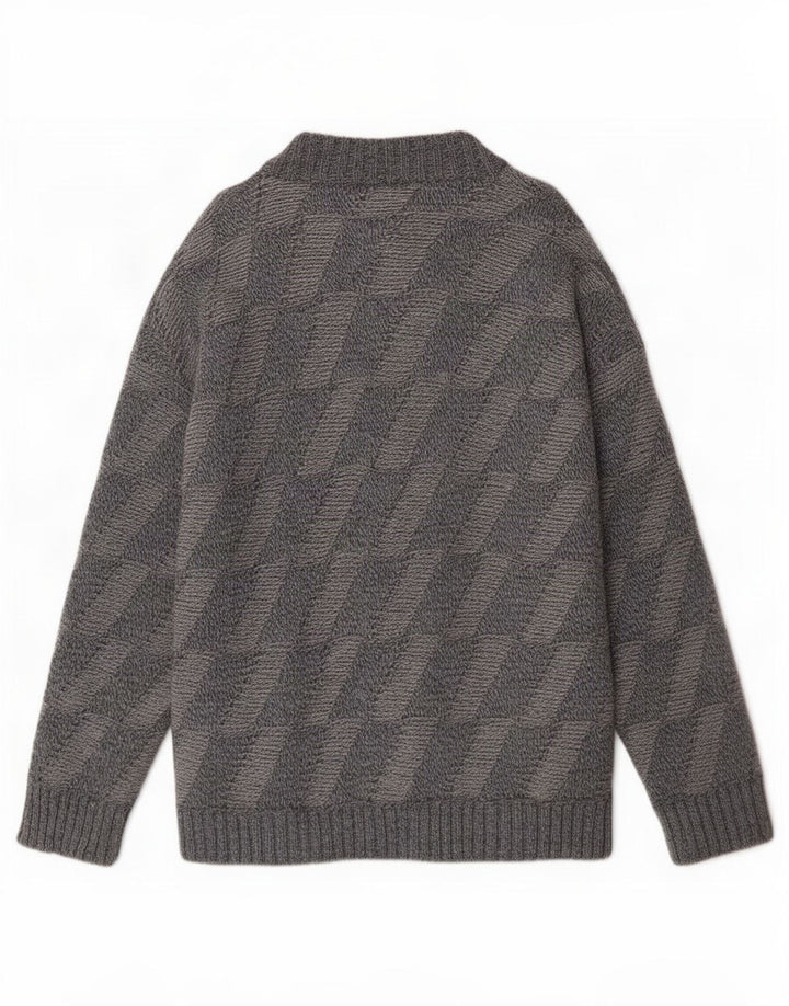 Suéter cardigã masculino vintage grande azul geométrico