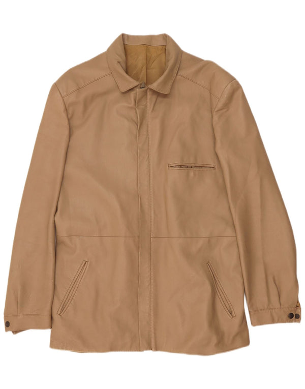 Jaqueta de couro masculina vintage IT 50 grande couro bege