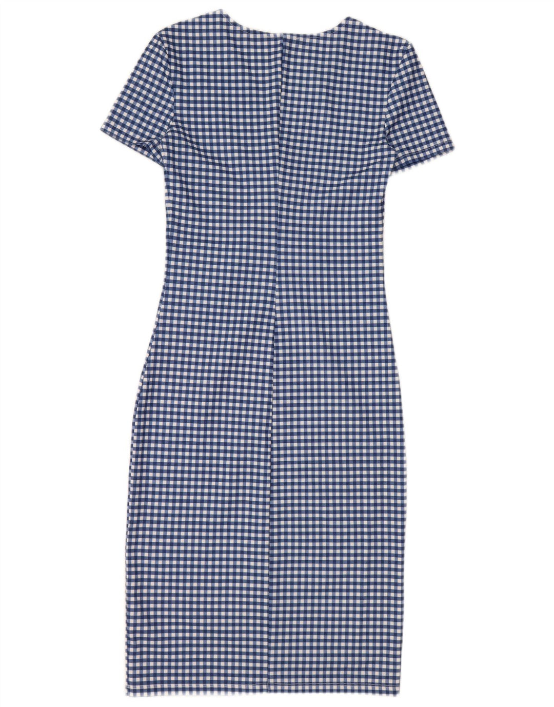 Vestido bodycon feminino Zara Reino Unido 8 pequeno poliéster azul guingão