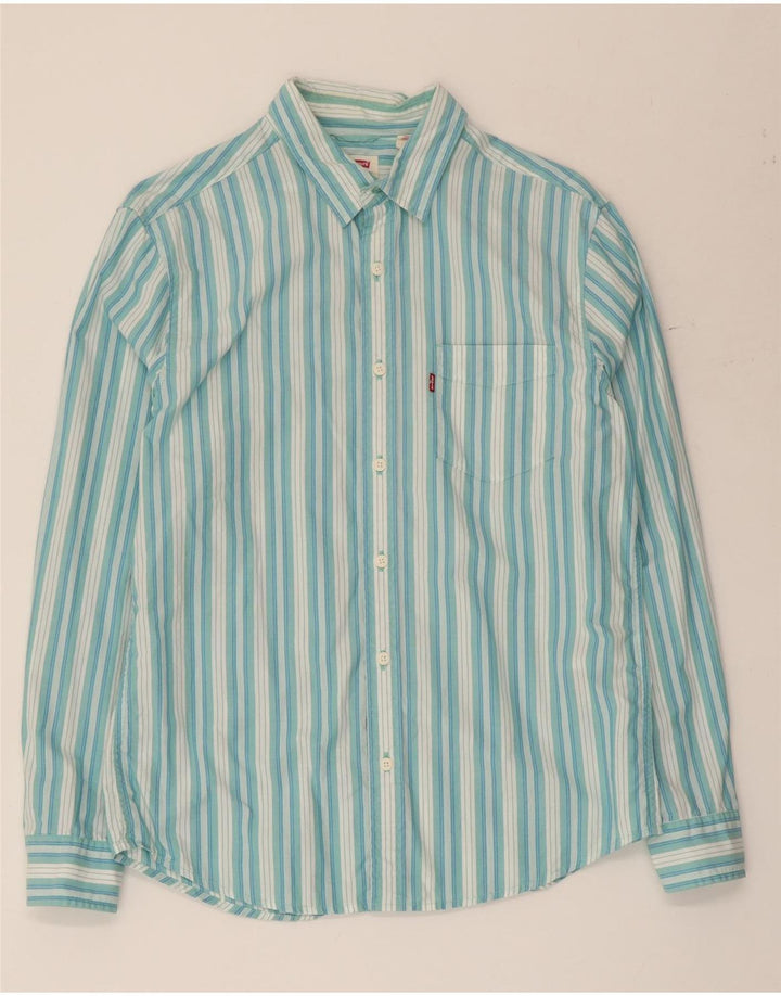 Camisa masculina padrão Levi's algodão listrado azul médio