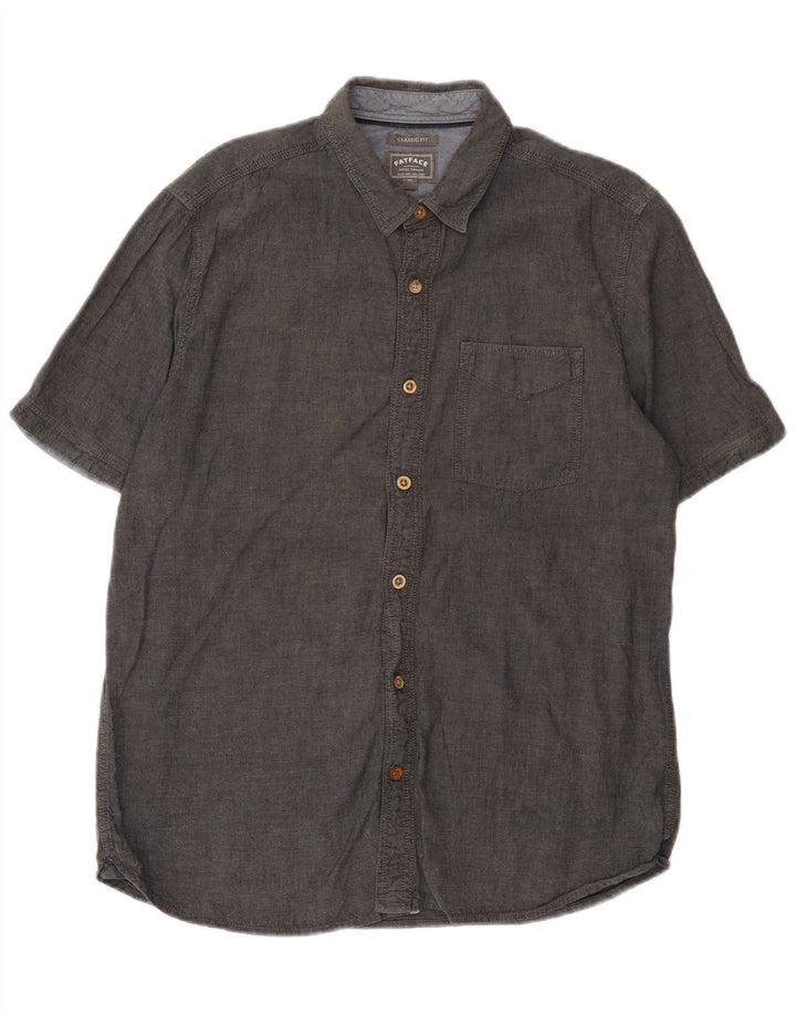 Camisa masculina de manga curta Fat Face Classic Fit algodão cinza médio
