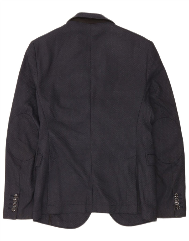 Jaqueta blazer masculina Zara com 2 botões EU 46 poliéster geométrico azul marinho pequeno