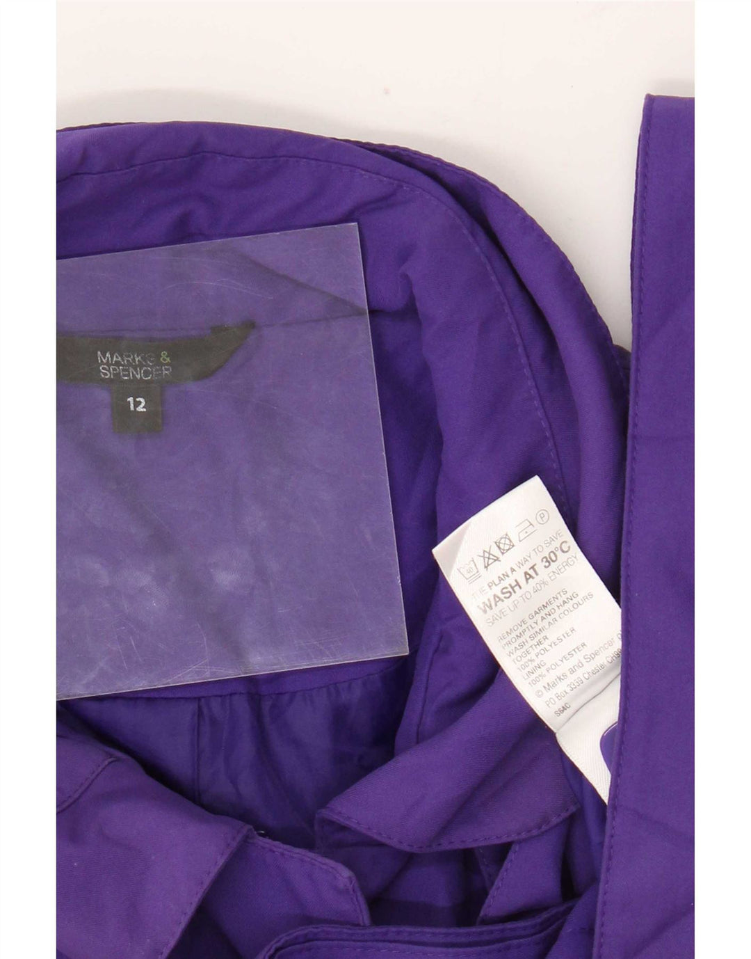 Casaco impermeável feminino Marks & Spencer Reino Unido 12 poliéster roxo médio