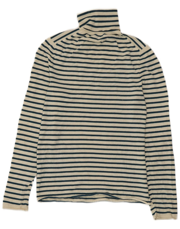 Zara Top feminino com gola redonda e manga comprida Reino Unido 14 grande viscose listrada branca