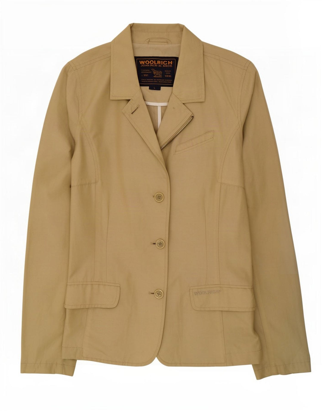 Jaqueta blazer feminina Woolrich com 3 botões Reino Unido 16 grande algodão cáqui