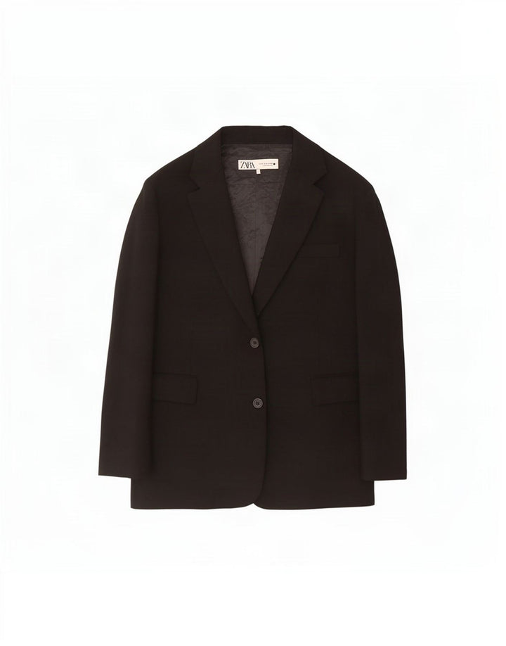 Jaqueta blazer feminina Zara com 2 botões Reino Unido 14 viscose preta média