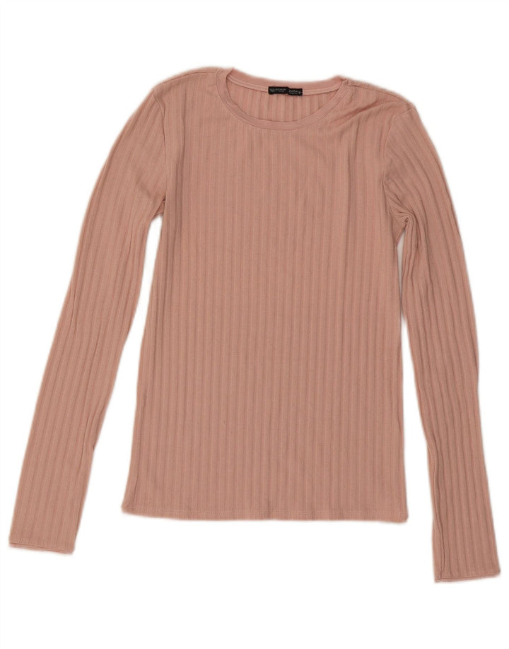 Top feminino Zara manga comprida UK 8 pequeno rosa