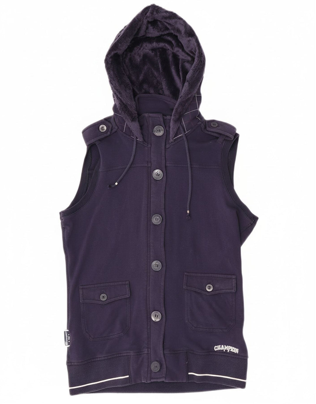 Jaqueta feminina Champion com capuz e top UK 12 xadrez roxo médio