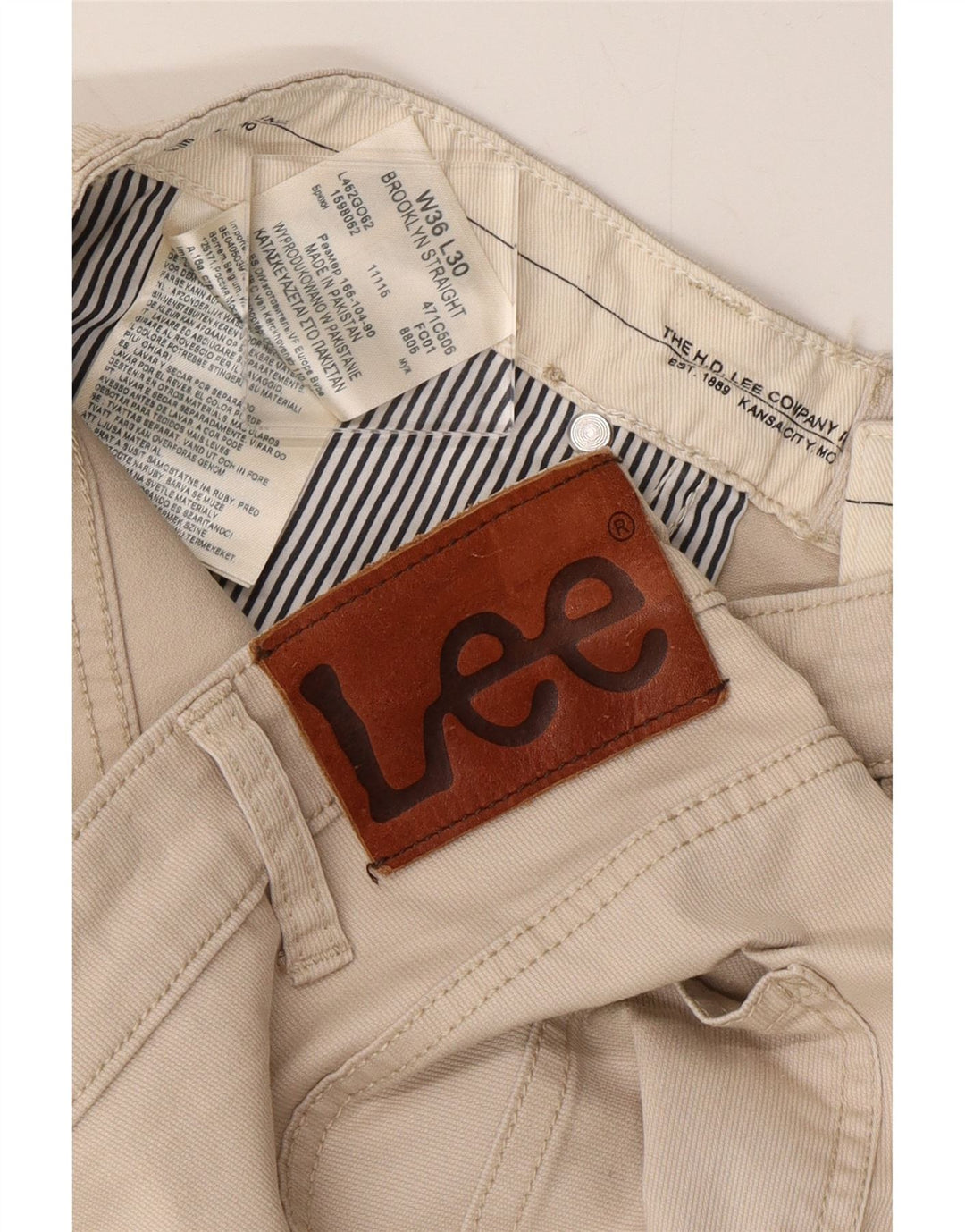 LEE Mens Brooklyn Straight Casual Trousers W36 L30 Beige Cotton Vintage Lee and Second-Hand Lee from Messina Hembry 