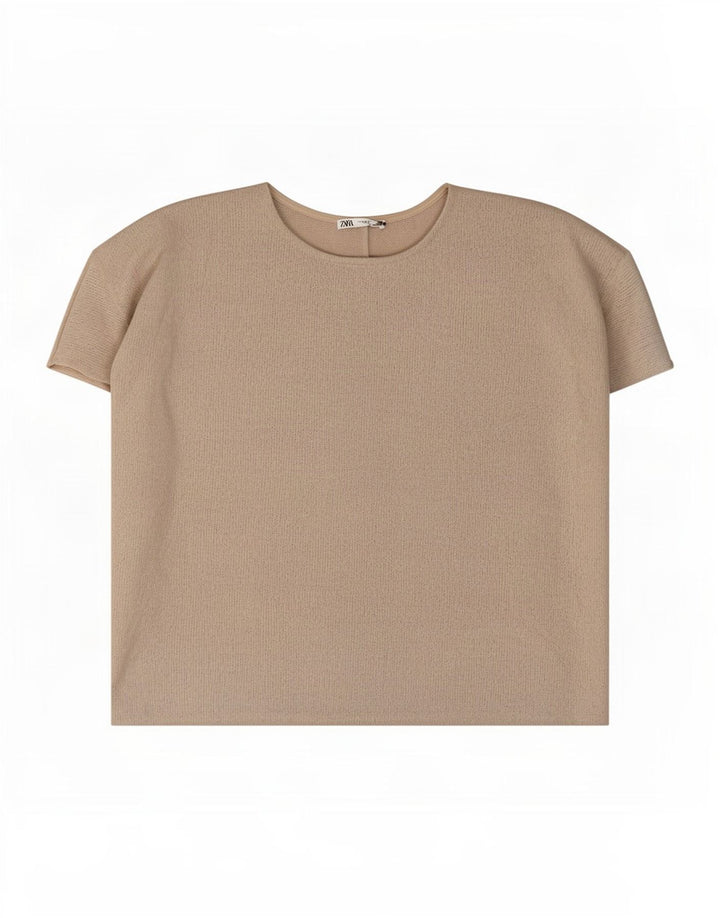 Zara blusa feminina oversized top UK 14 viscose cinza médio
