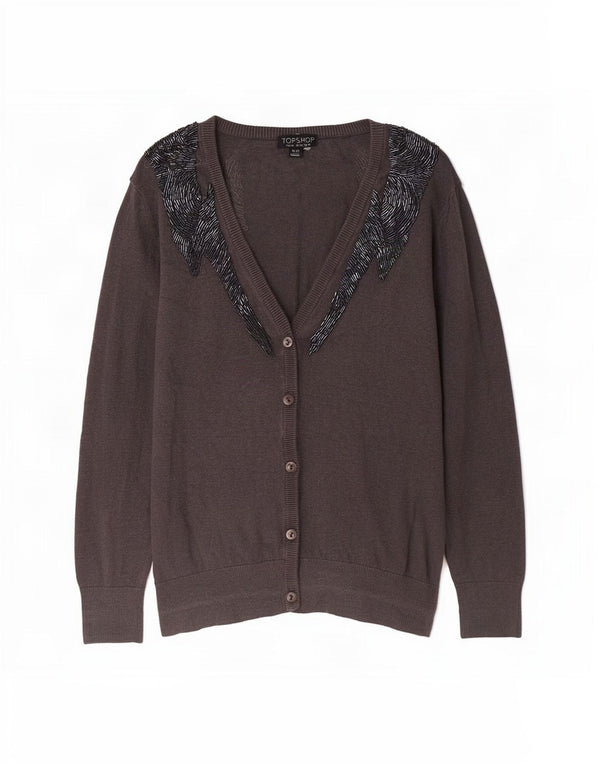 Suéter cardigã feminino Topshop manga 3/4 Reino Unido 14 grande algodão cinza