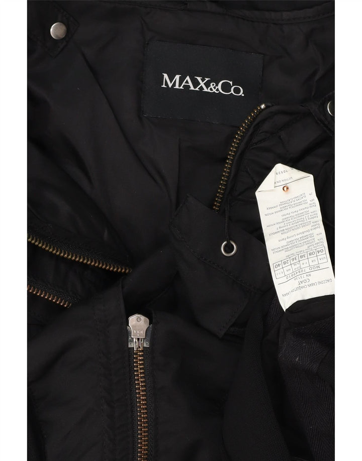 Jaqueta parka feminina grande com capuz Reino Unido 8 algodão preto pequeno MAX & CO.