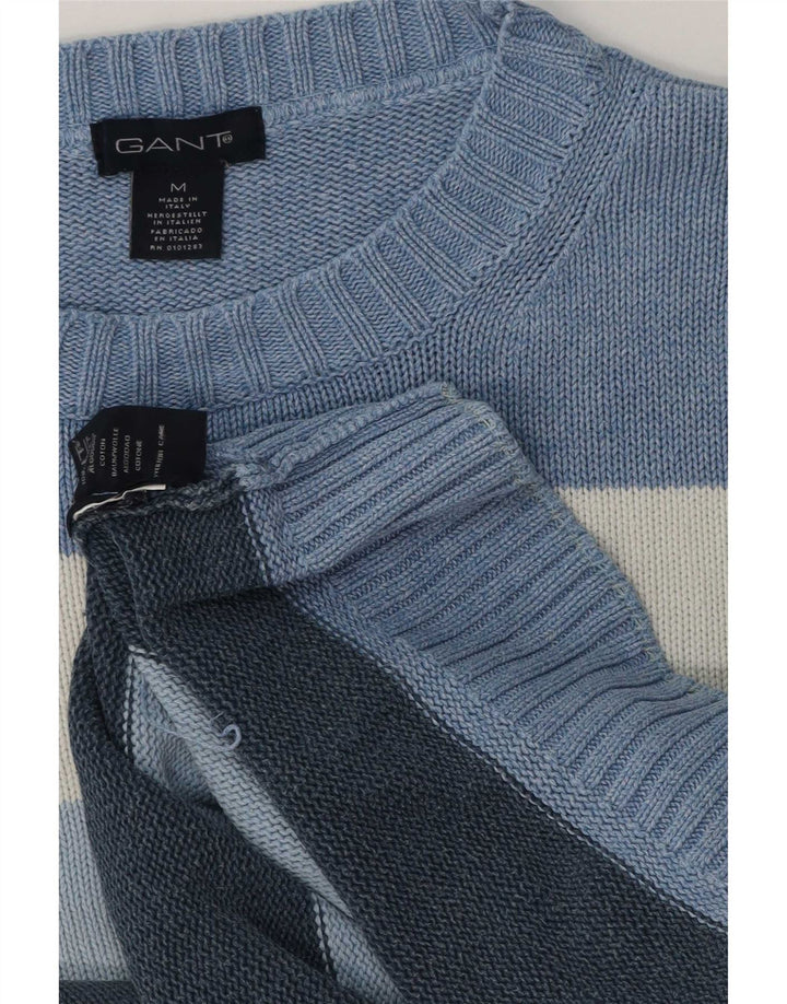 Suéter masculino Gant com gola redonda e algodão listrado azul médio