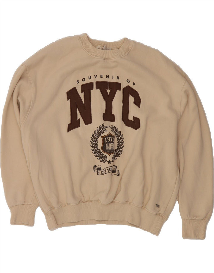 PULL & BEAR Womens Oversized Sweatshirt Jumper UK 10 Small Beige Vintage Pull & Bear and Second-Hand Pull & Bear from Messina Hembry 