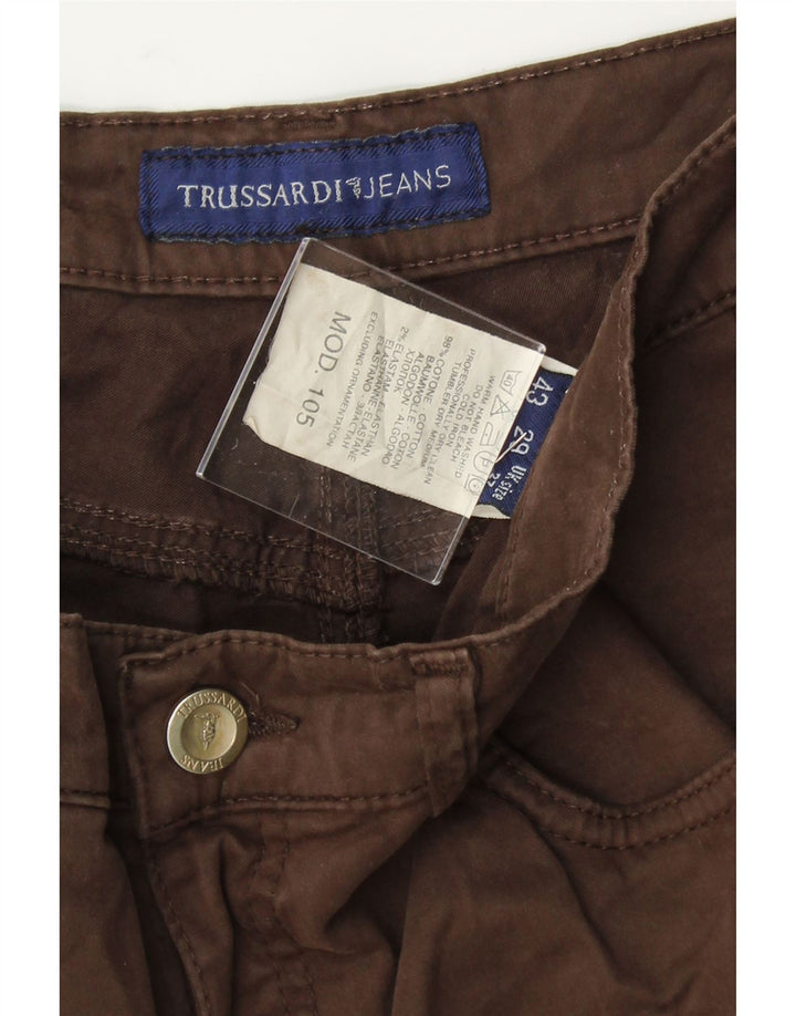 TRUSSARDI Womens Straight Casual Trousers W27 L31 Brown Cotton Vintage Trussardi and Second-Hand Trussardi from Messina Hembry 