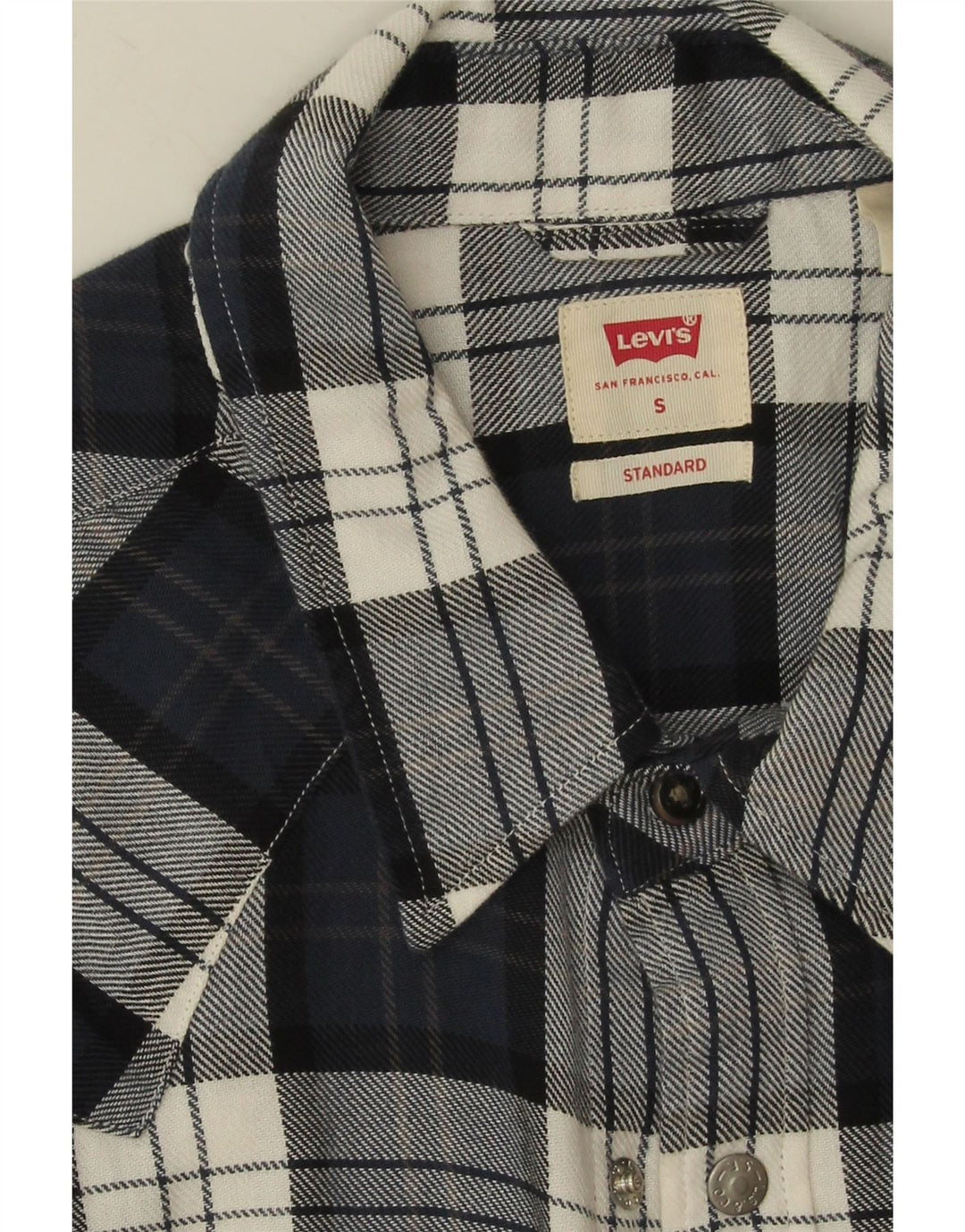 Camisa masculina de flanela padrão Levi's pequena algodão xadrez azul marinho