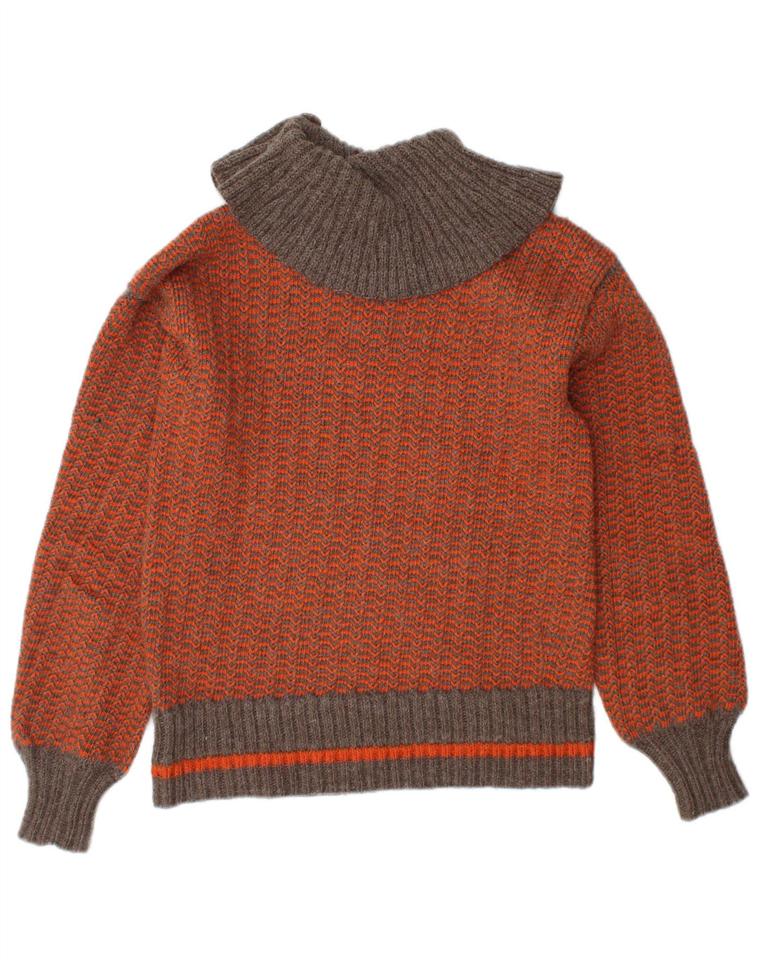 Suéter feminino VINTAGE com gola redonda Reino Unido 10 pequeno laranja Chevron