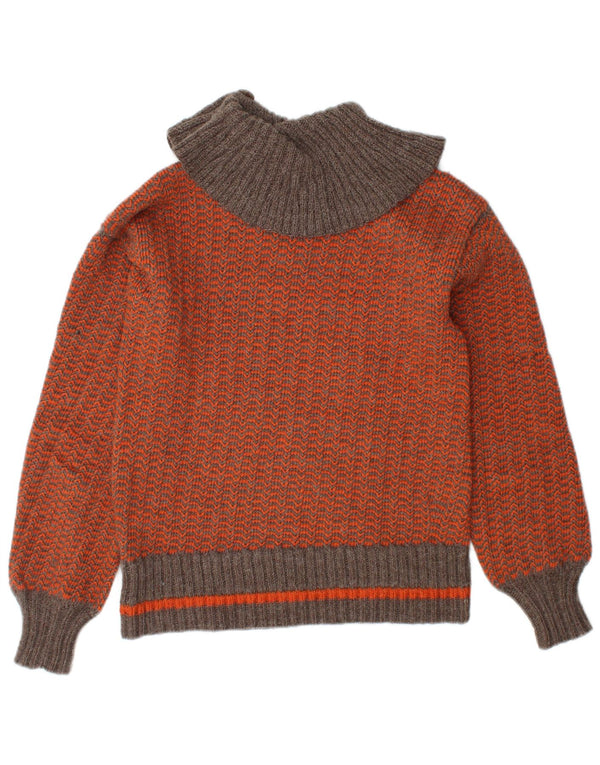 Suéter feminino VINTAGE com gola redonda Reino Unido 10 pequeno laranja Chevron