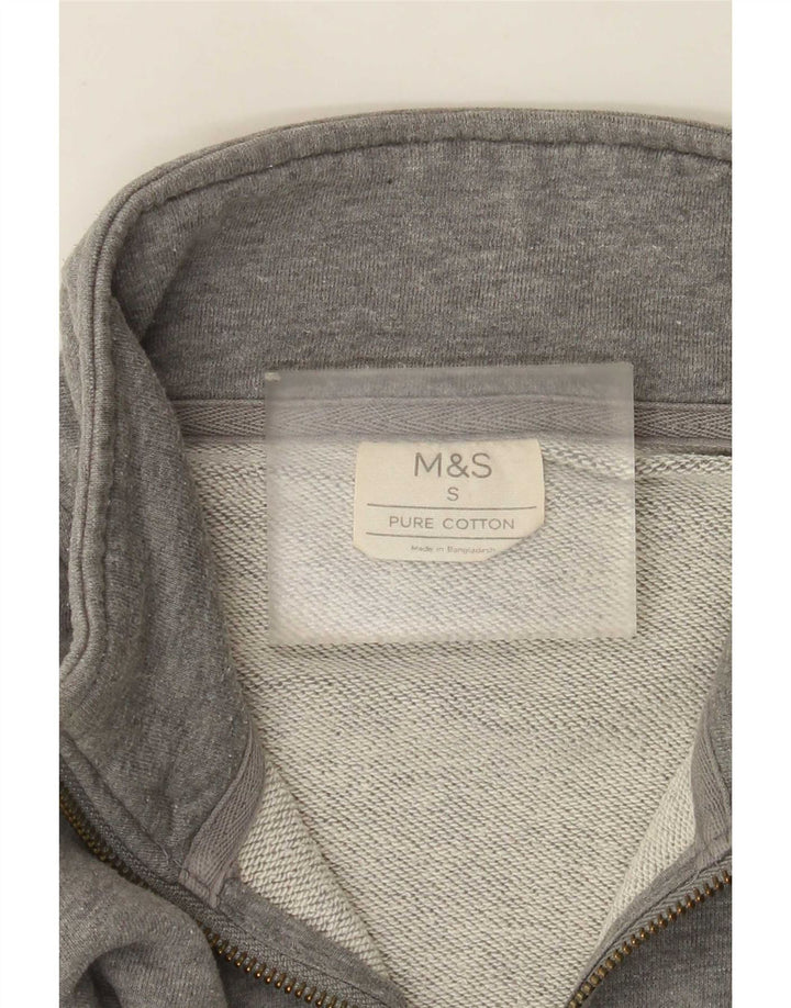 Suéter masculino Marks & Spencer com zíper e gola pequena de algodão cinza