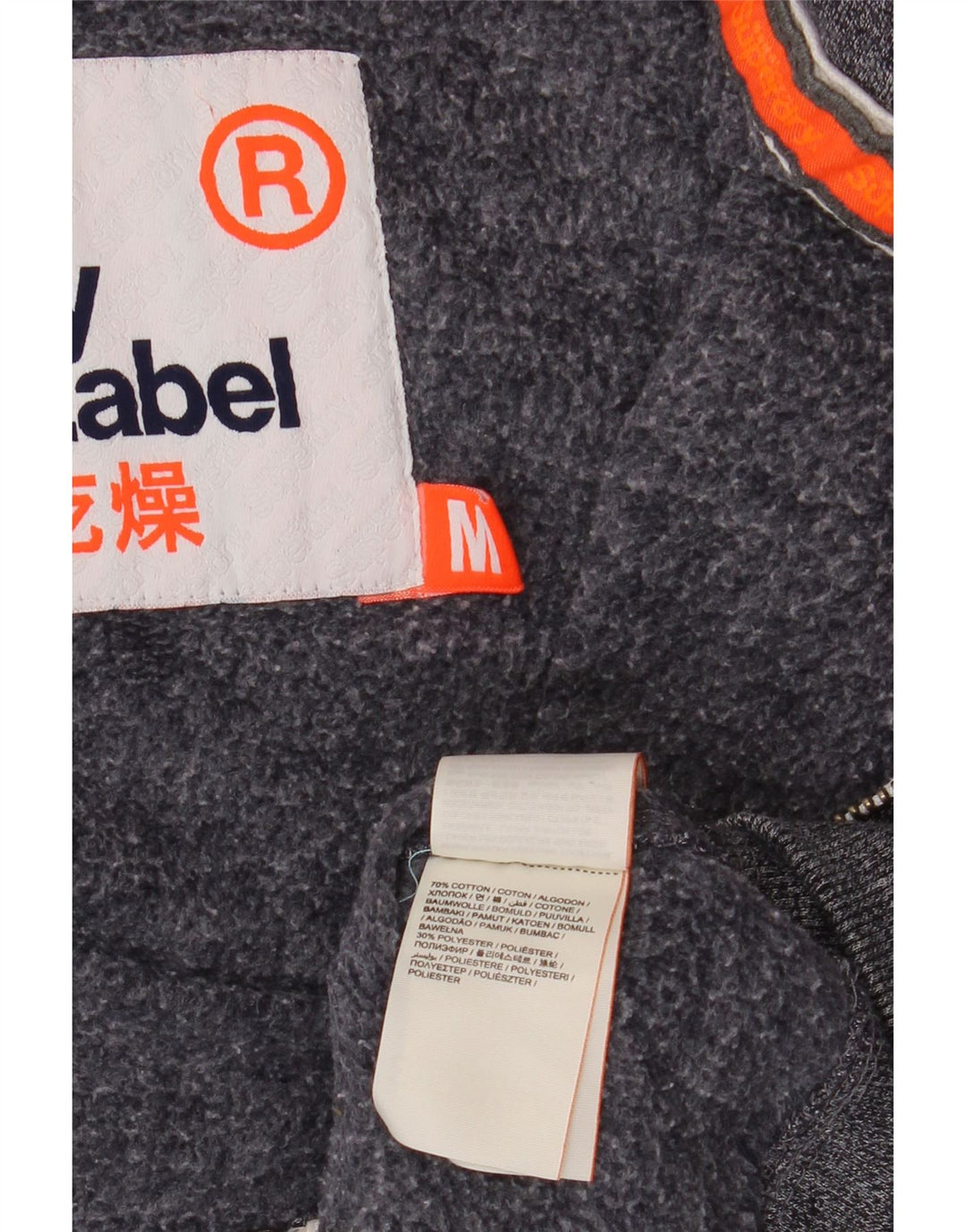 Suéter masculino SUPERDRY com capuz e zíper médio azul marinho algodão manchado