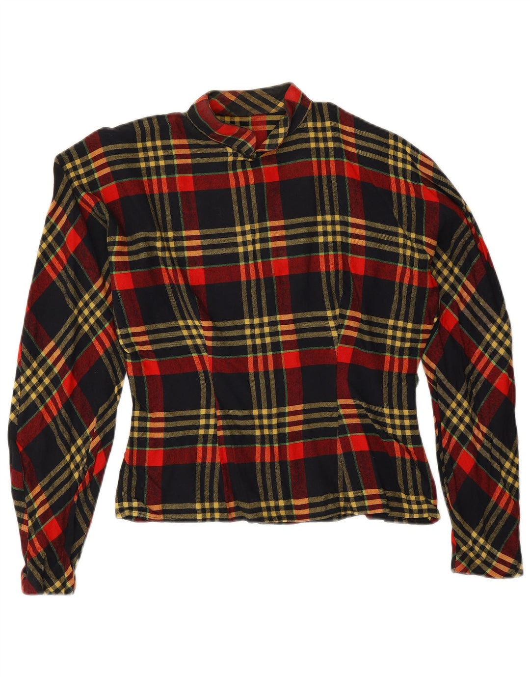 Blusa feminina vintage de manga comprida UK 14 grande xadrez vermelho