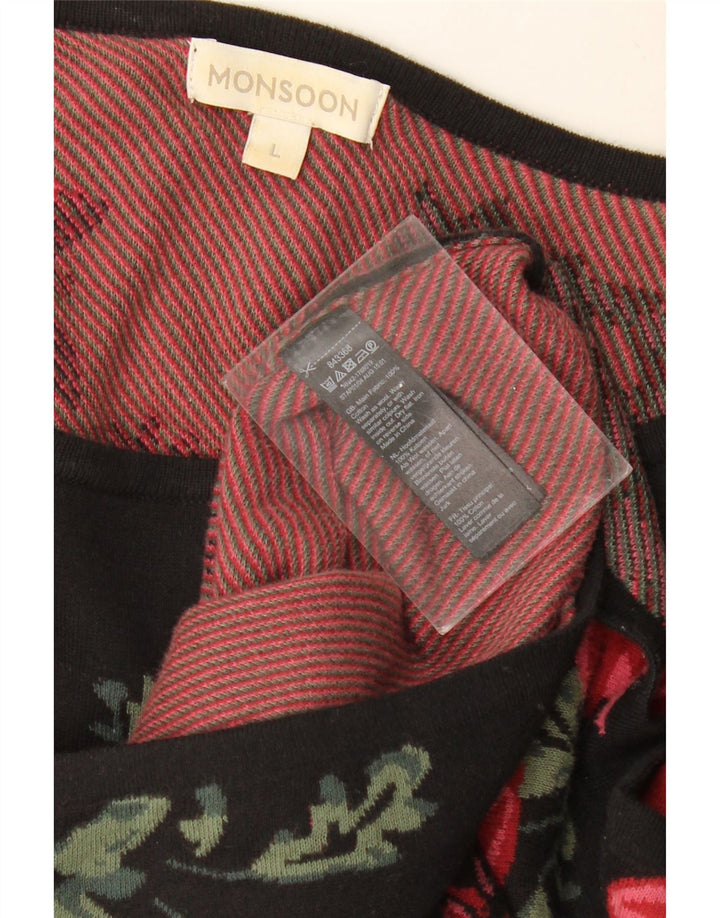 Vestido jumper feminino de manga comprida MONSOON UK 16 grande algodão floral preto