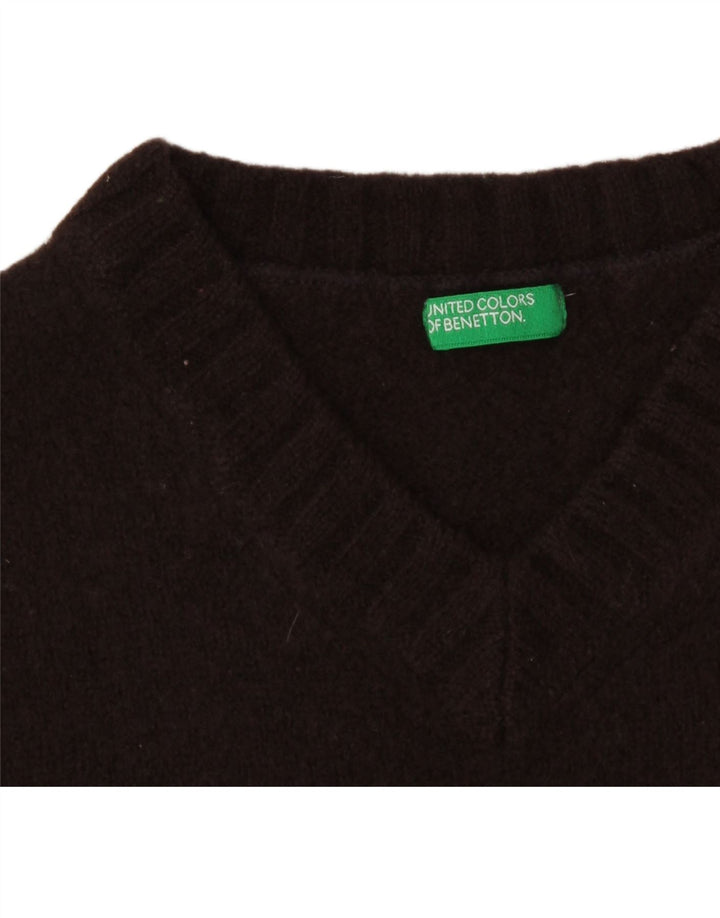 BENETTON Girls V-Neck Jumper Sweater 10-11 Years Brown Vintage Benetton and Second-Hand Benetton from Messina Hembry 
