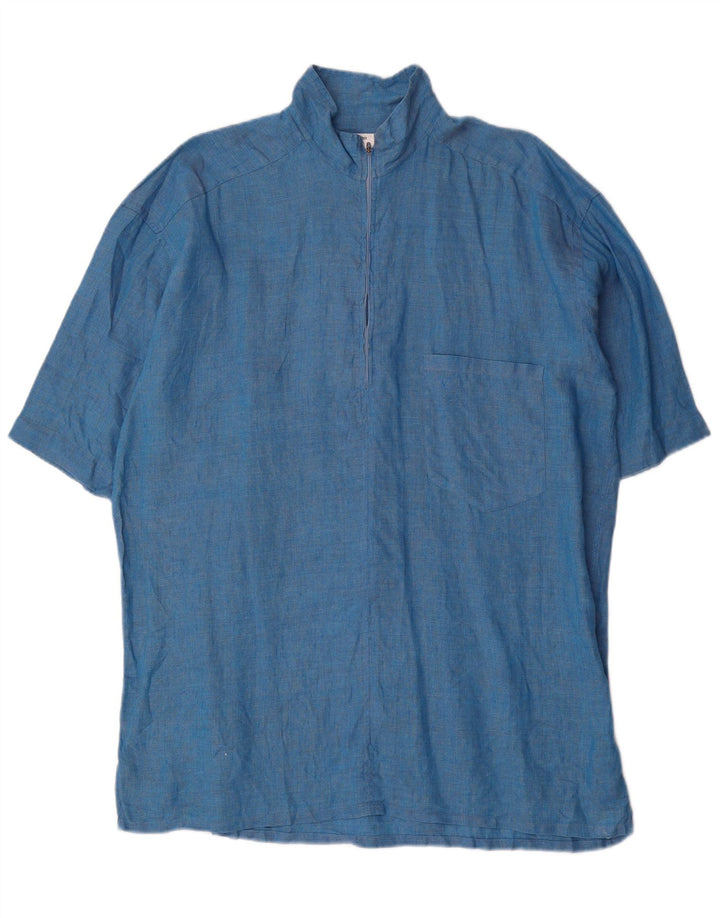Pulôver masculino de manga curta Valentino tamanho 43 17 XL linho azul