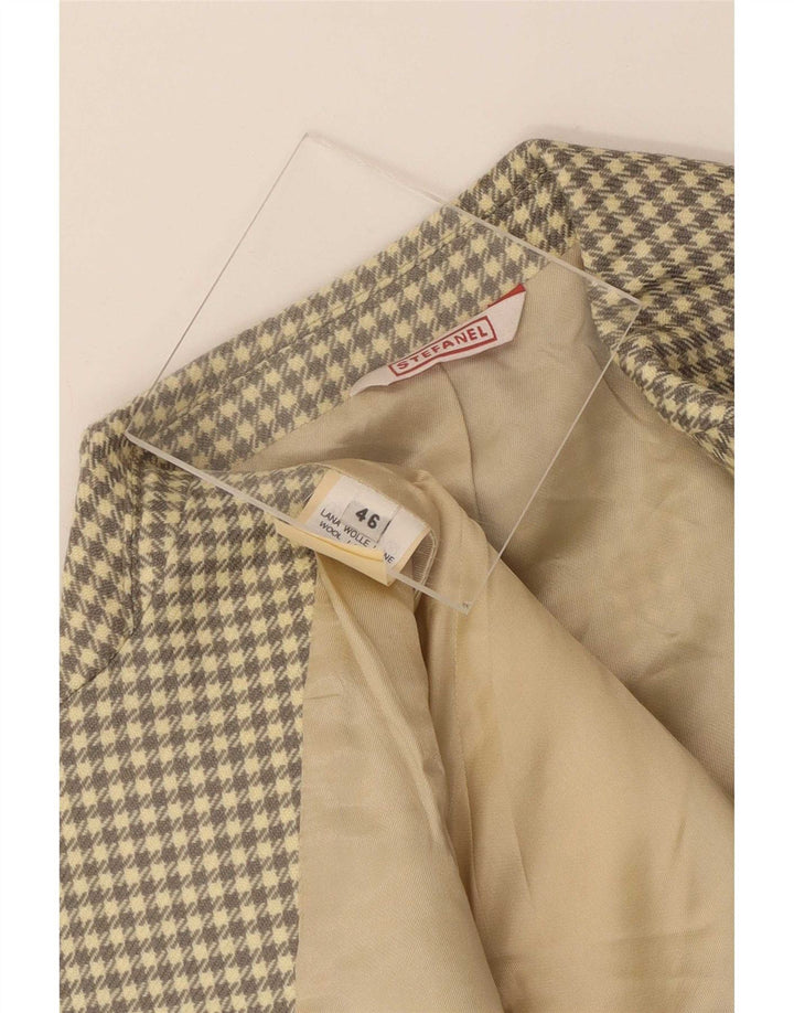 Stefanel Mens 3 Button Blazer Jacket IT 46 Small Grey Check Wool