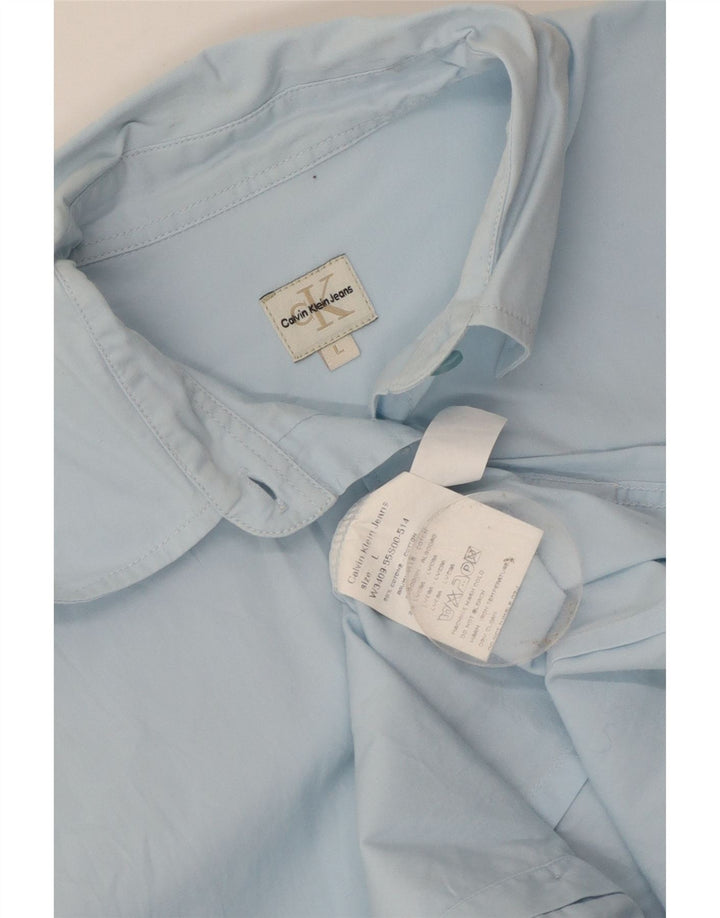 Camisa Calvin Klein Jeans Feminina UK 14 Grande Algodão Azul