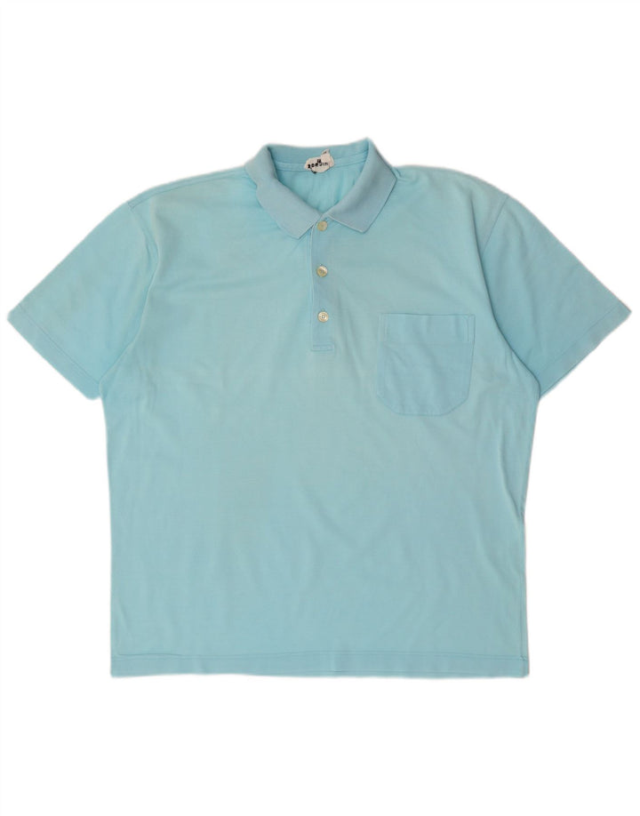 Camisa polo masculina VINTAGE de algodão azul médio