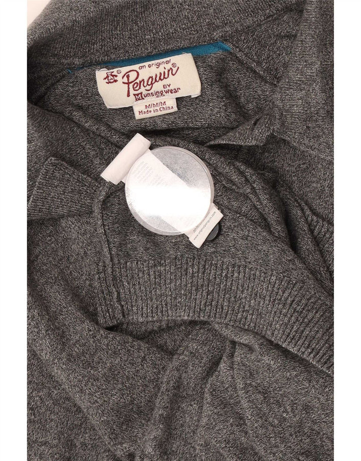 Suéter masculino Penguin com gola polo e algodão manchado cinza médio