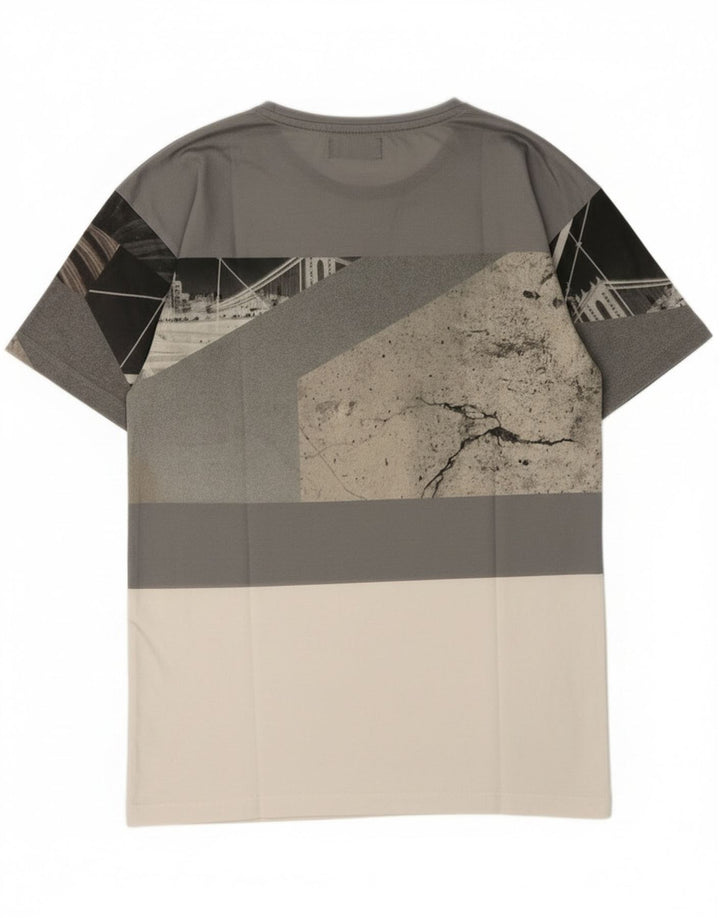 Zara Camiseta masculina gráfica Top pequeno bloco cinza colorido