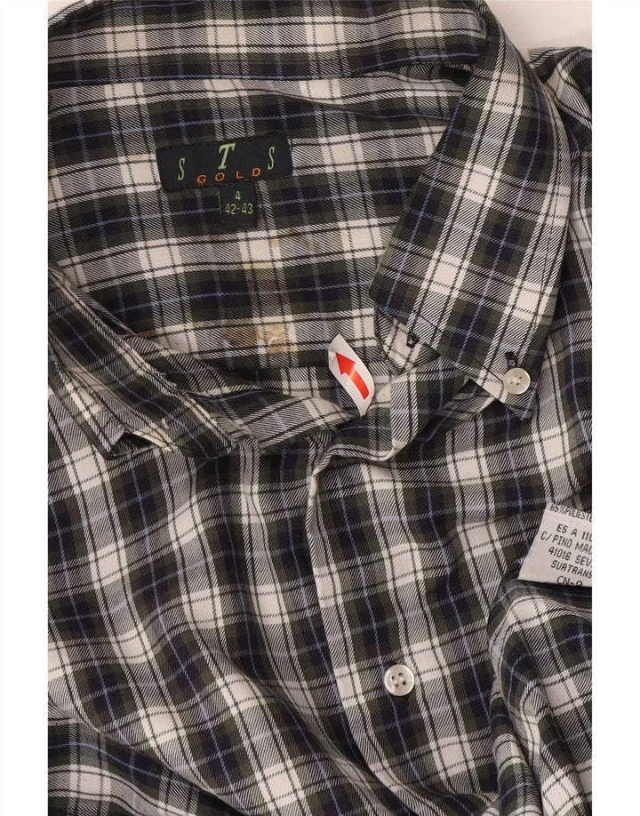 Camisa masculina de flanela STS tamanho 42/43 grande poliéster xadrez azul