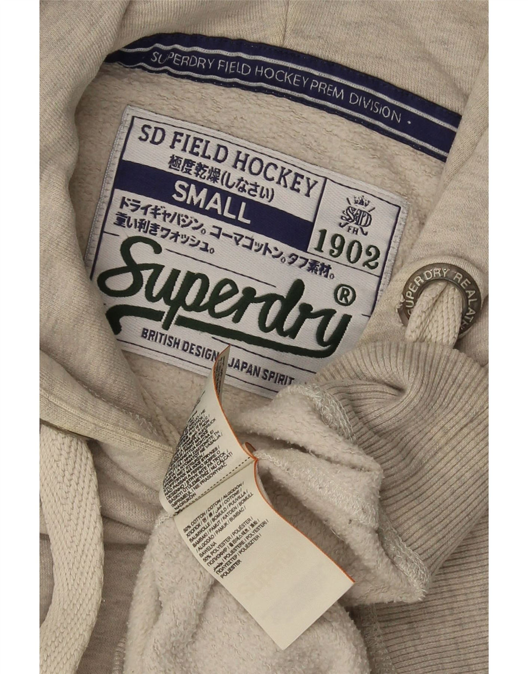 Suéter com capuz gráfico masculino Superdry pequeno algodão cinza