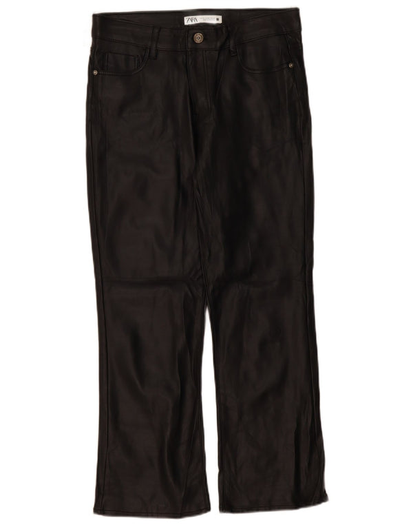 Zara Calça feminina reta de couro sintético UE 38 pequena W28 L26 preta