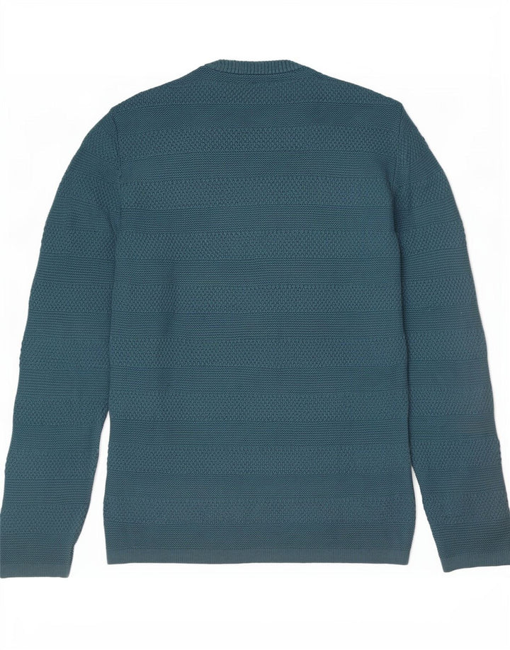 Zara Suéter masculino com gola redonda e algodão listrado azul médio