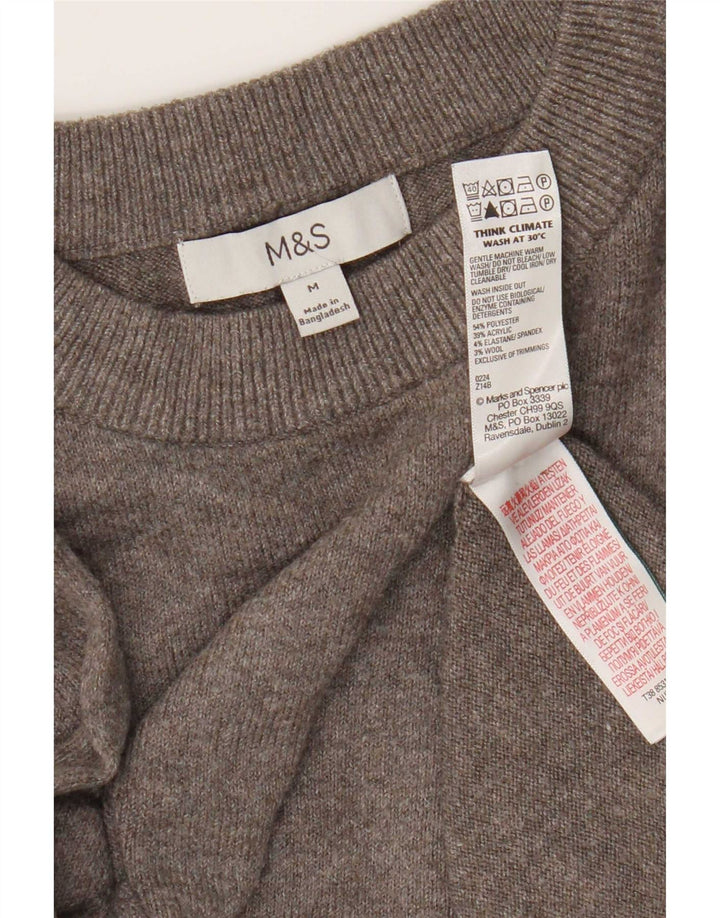 Suéter feminino Marks & Spencer com gola redonda Reino Unido 14 poliéster cinza médio