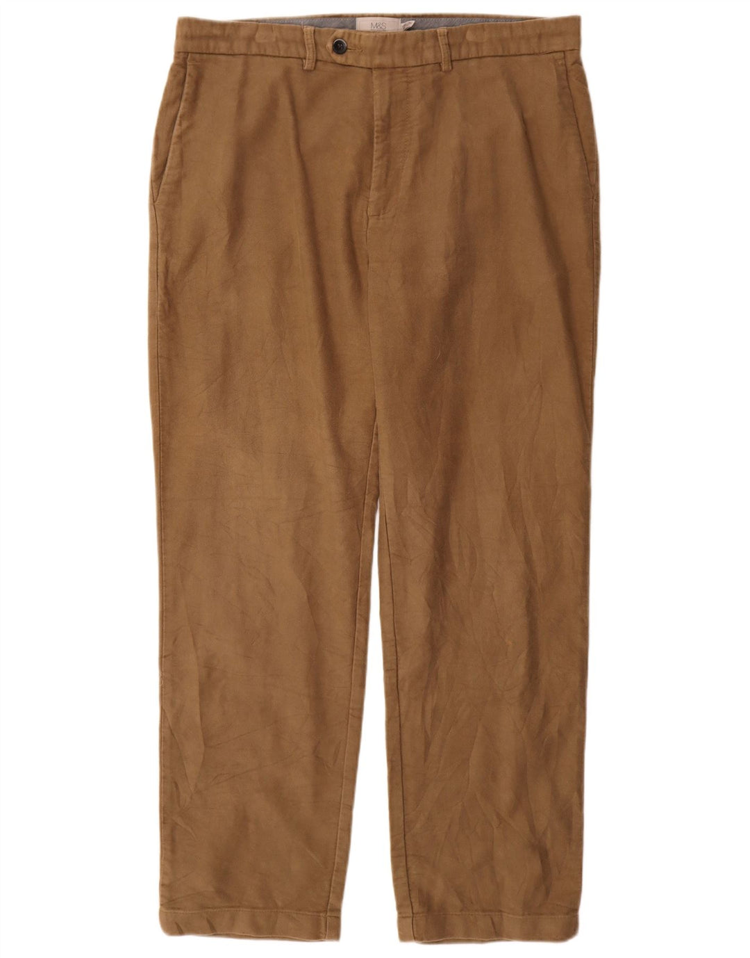 Calça masculina reta regular Marks & Spencer W36 L31 algodão bege
