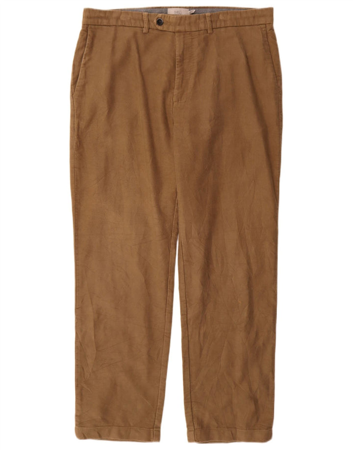 Calça masculina reta regular Marks & Spencer W36 L31 algodão bege