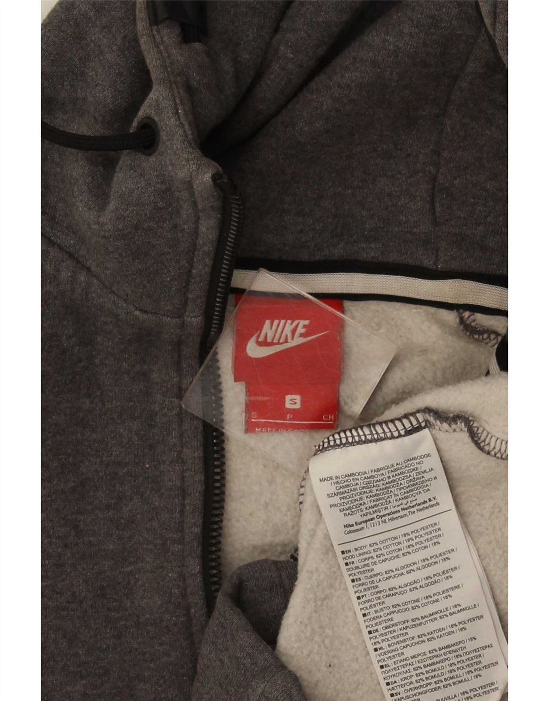 Suéter Nike masculino com capuz e zíper pequeno algodão cinza