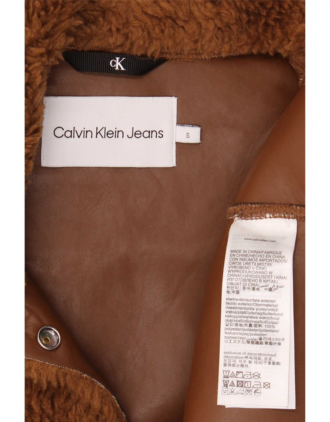 Calvin Klein Jeans Mulher Teddy Bear Fleece Jacket Reino Unido 10 Pequeno Marrom