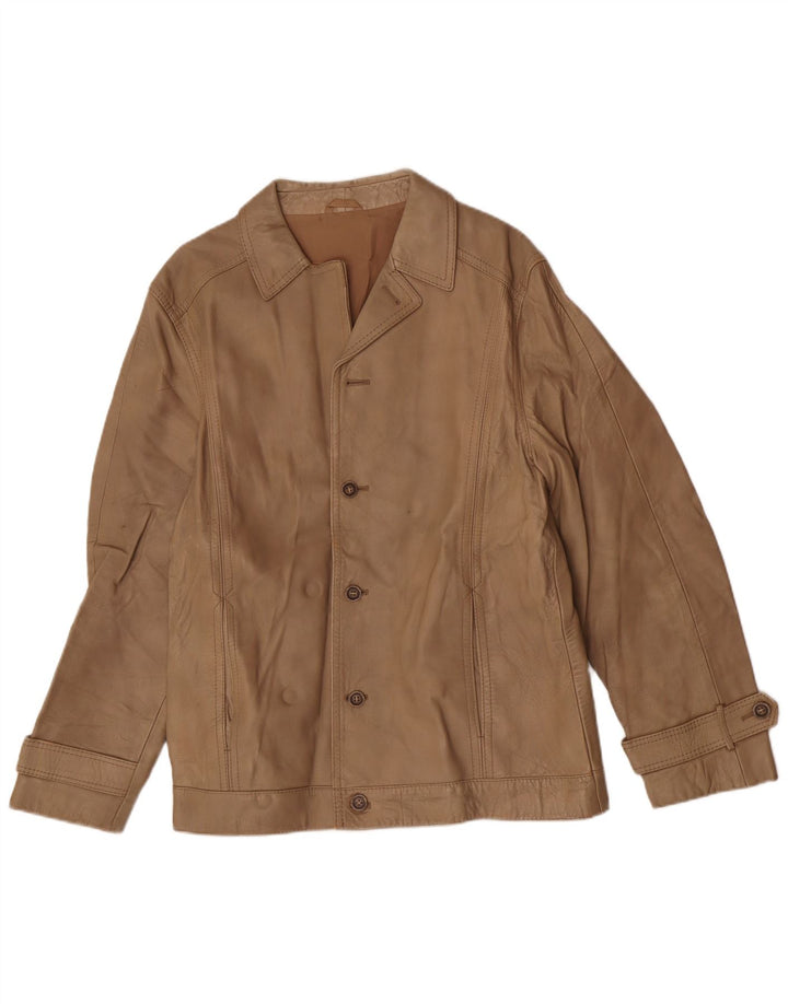 Jaqueta de couro feminina vintage IT 50 XL bege
