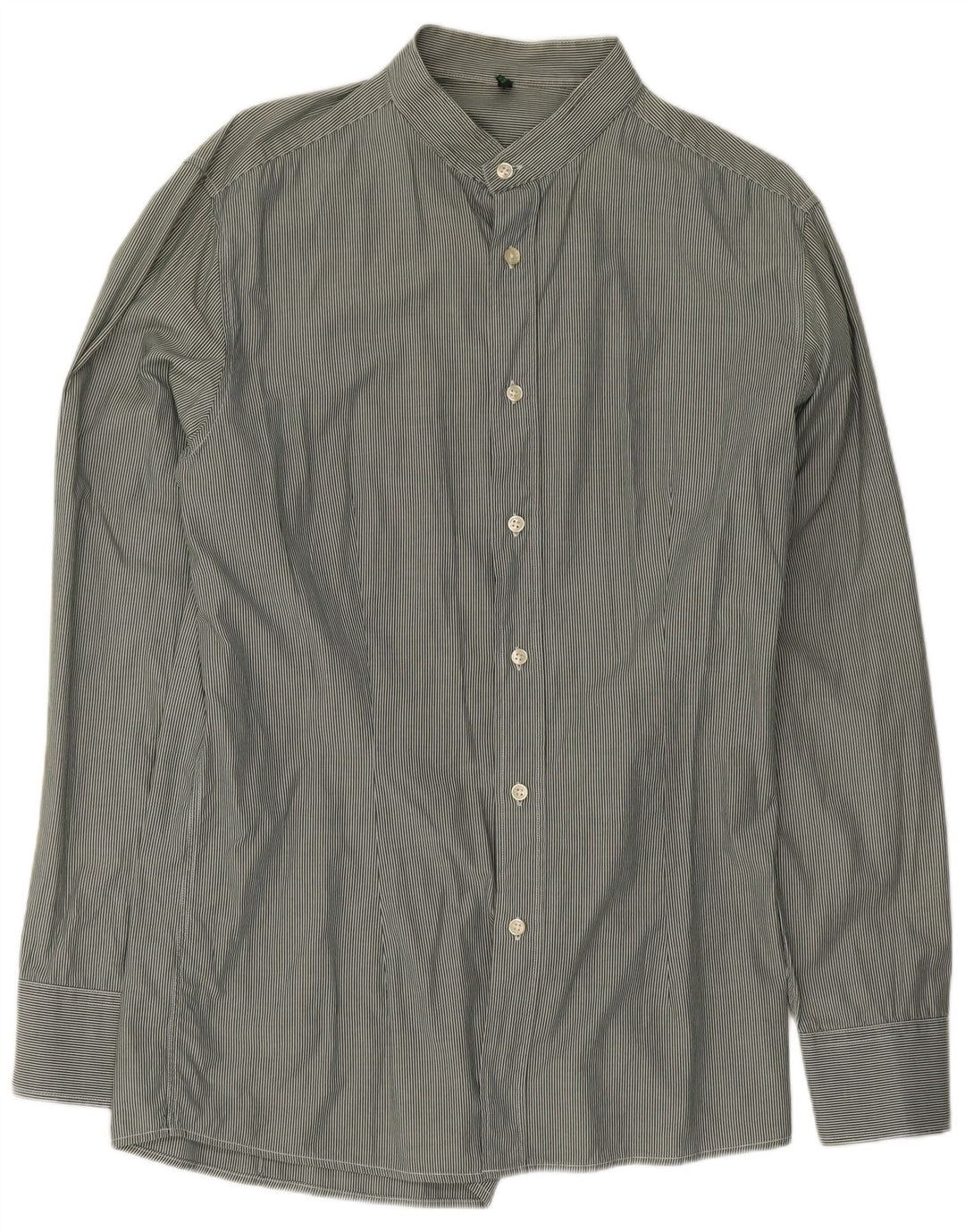 Camisa masculina Benetton risca de giz verde médio clássica