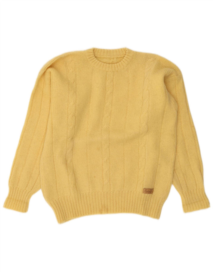 Suéter vintage masculino com gola redonda, amarelo médio