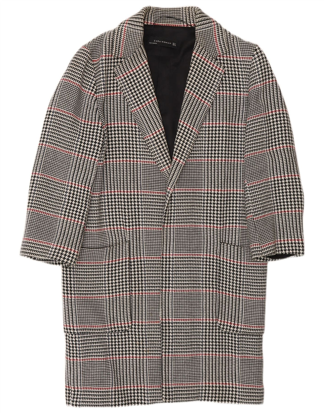 Sobretudo aberto feminino Zara Reino Unido 10 pequeno algodão houndstooth azul marinho